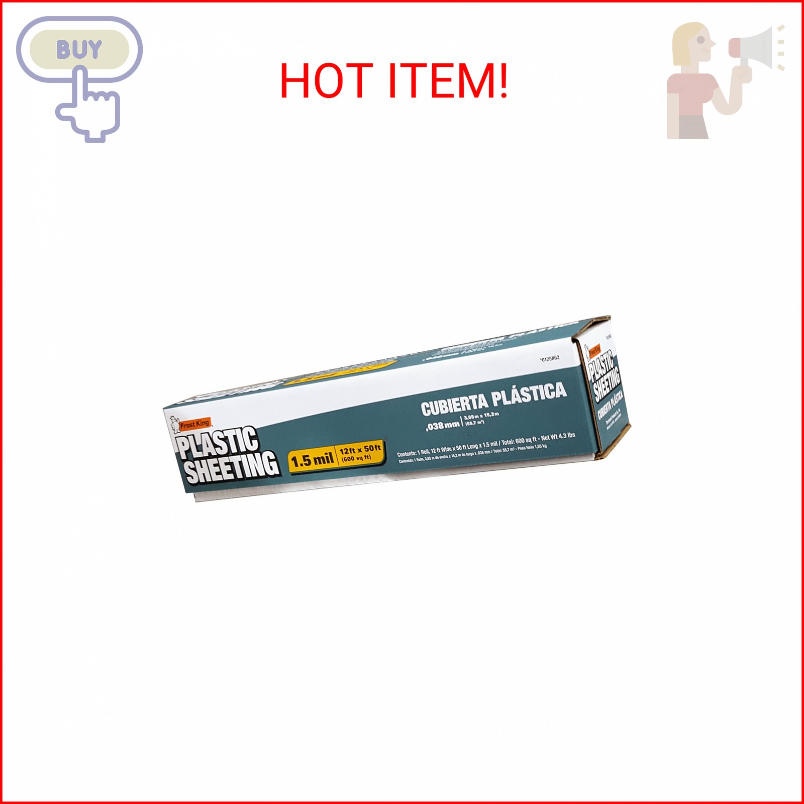 Frost King P1250R Super Strength High Density Drop Cloths, 12′ x 50′ x 1.5 mil,