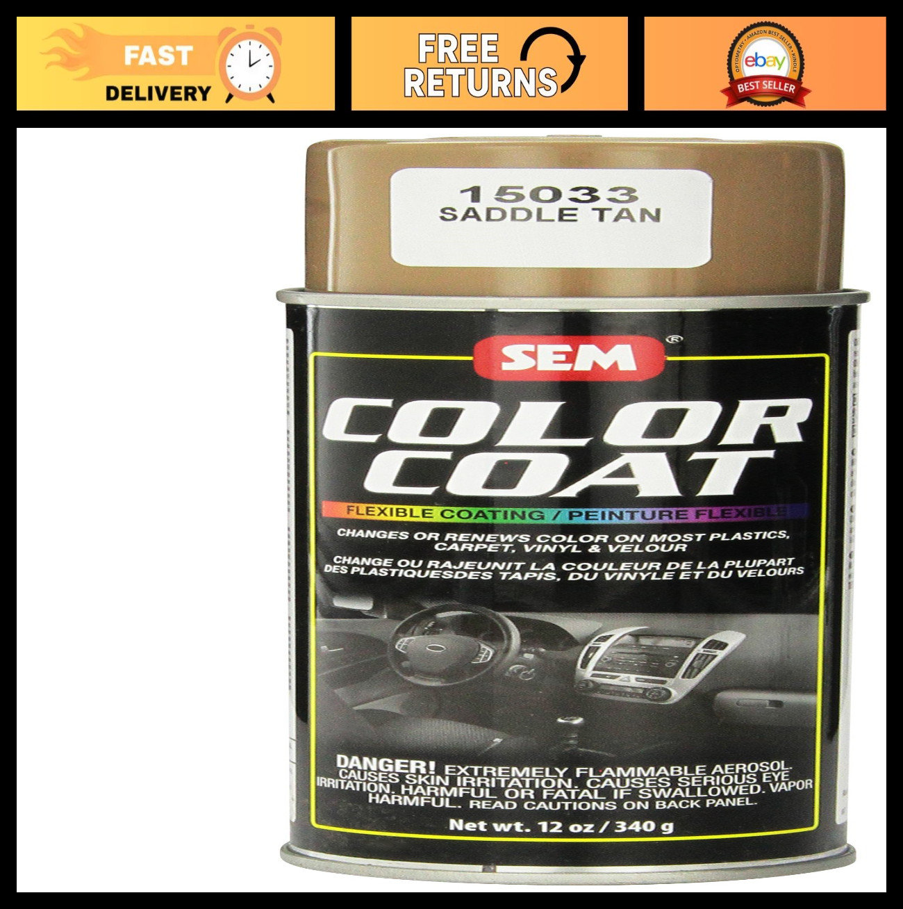 Saddle Tan Color Coat – 12 oz. Leather Dye, Upholstery Paint, Touch-Up Finish