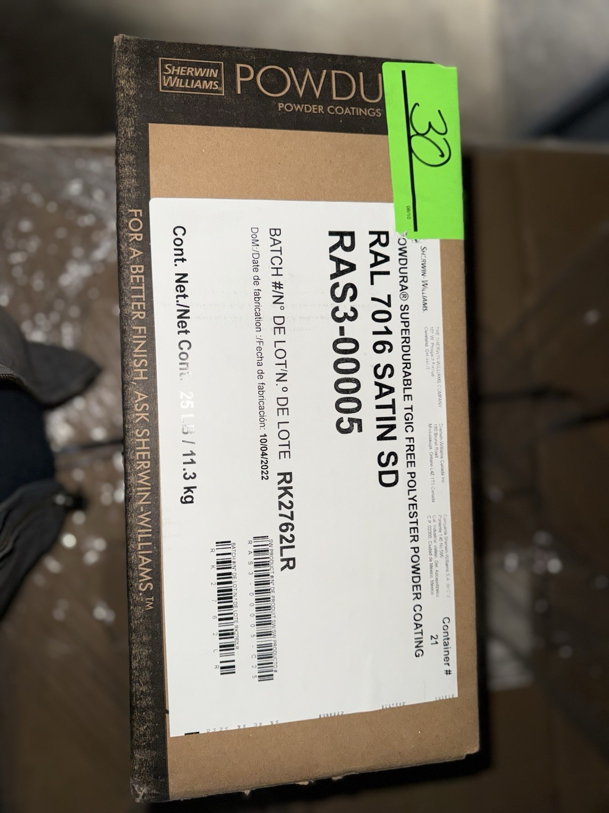 Sherwin Williams powdura powder coating powder Anthracite Gray Satin 25lb Box