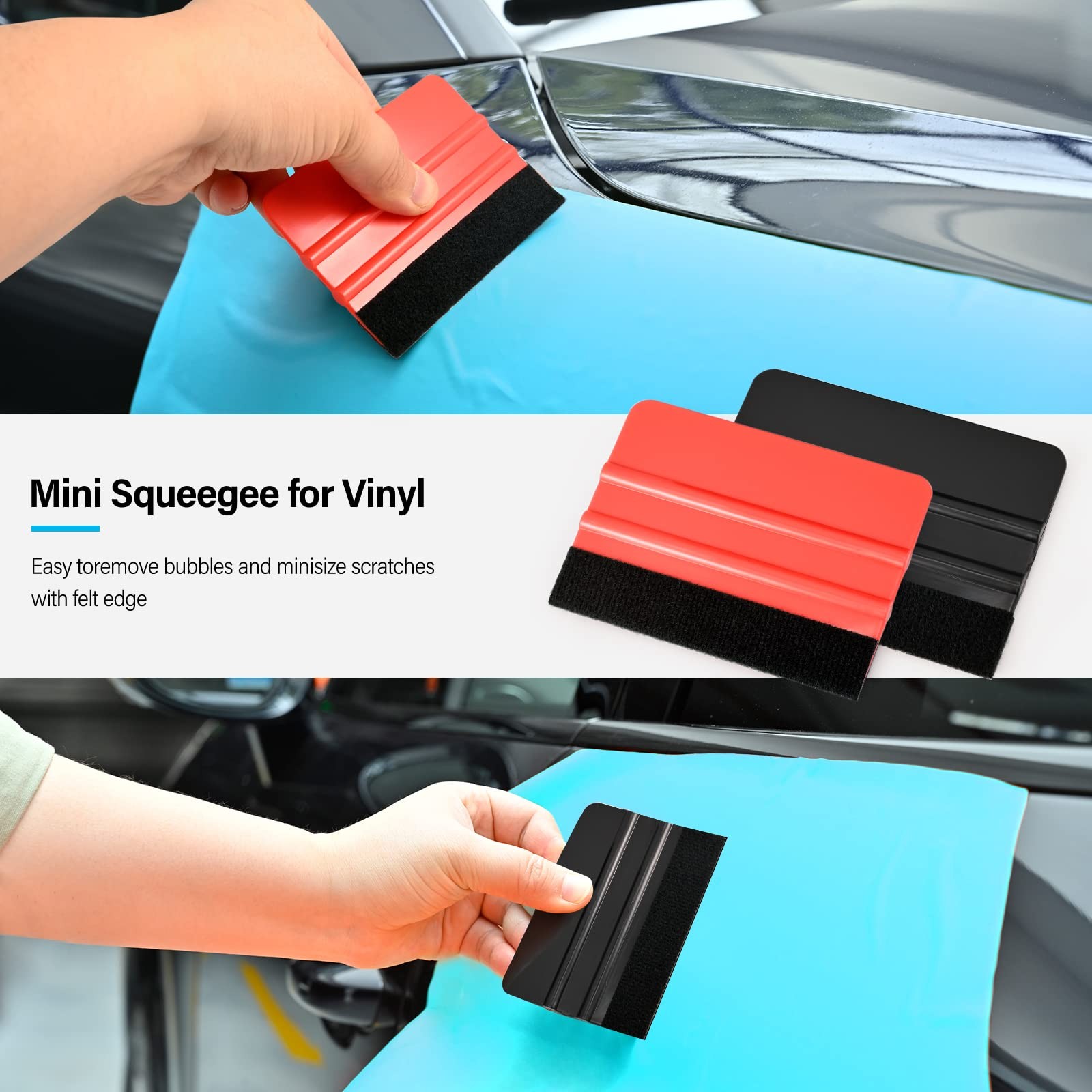Gomake 20 Pack Vinyl Squeegee with 20PCS Felt Fabric for Tint Black and Red