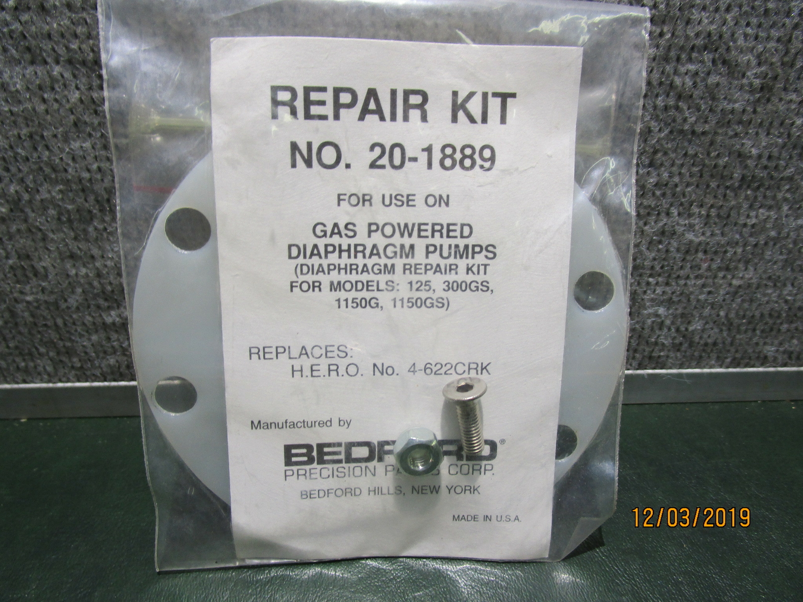 Bedford 20-1889 Gas Powered Diaphragm Repair Kit Replaces HERO No 4-622CRK