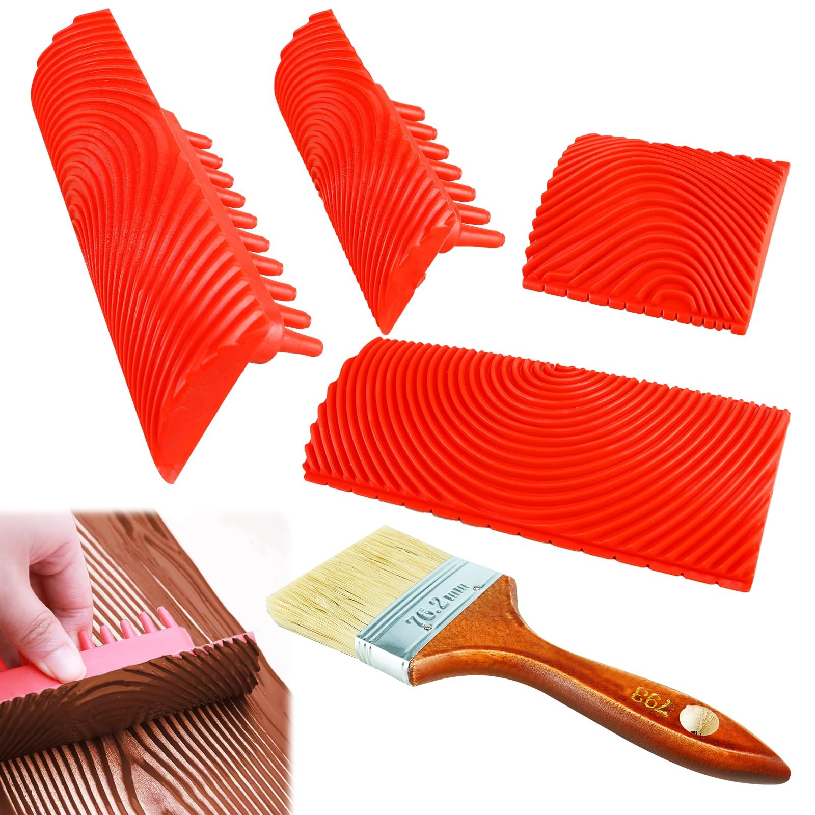 5 Pcs Wood Graining Tools, Soft Rubber Knurling Tool DIY Pink
