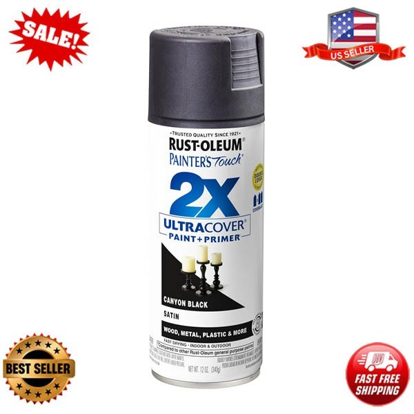 Rust-Oleum 249844 Painter’s Touch 2X 12 Ounce (Pack of 1), Satin Canyon Black