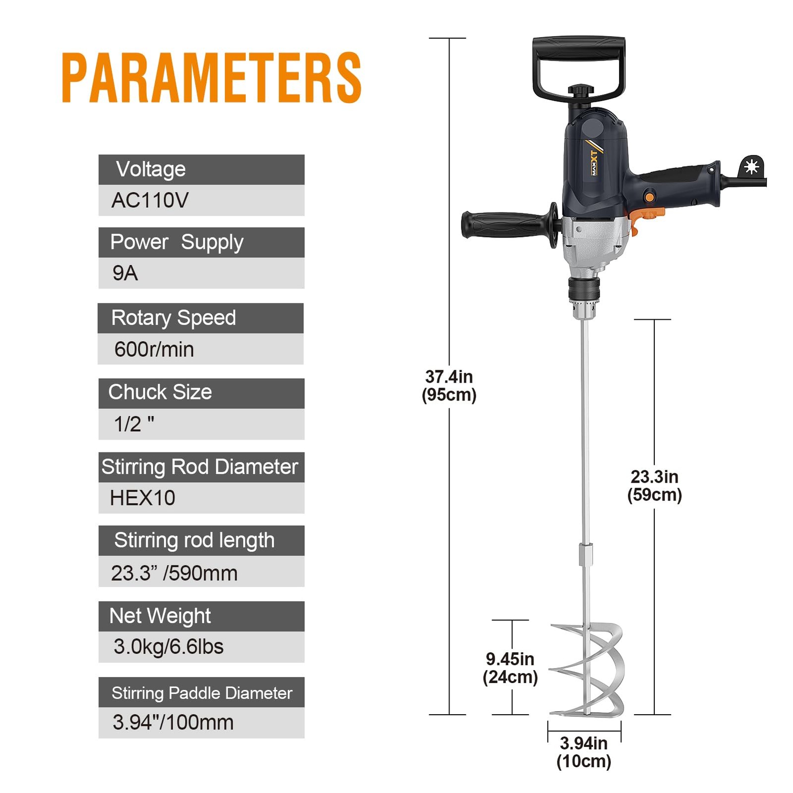 Drill Mixer Set with Spade Handle 1/2 inch Electric Corded Mixing Drill Machi…