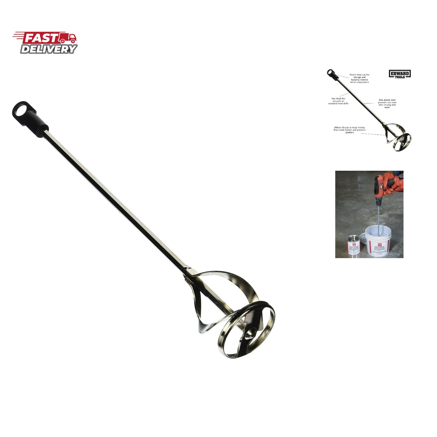 Paint and Mud Mixer for Drill – Mixes 1 to 3 Gallons – 15 3/4″ Length – 5/16″…