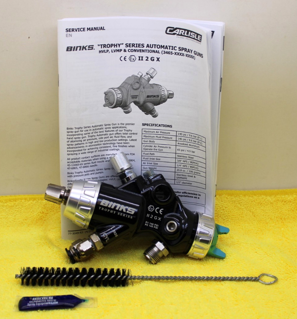 BINKS TROPHY AUTOMATIC SPRAY GUN 3465-14HV-32S0 / 14x32HVLP / NEW, FREE SHIPP.