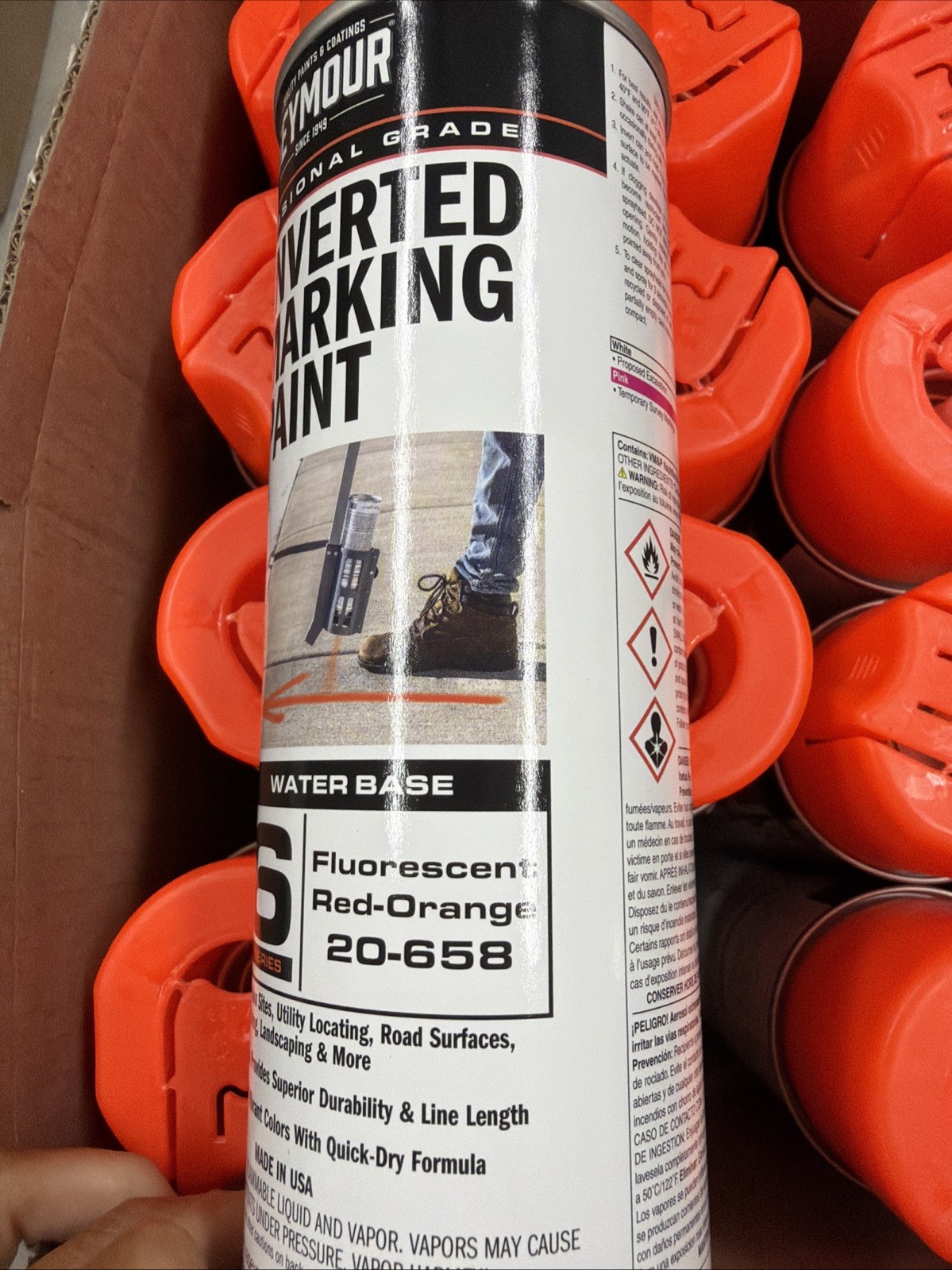12 Cans Seymour Stripe Inverted Ground Marking Paint Florescent Red-Orange