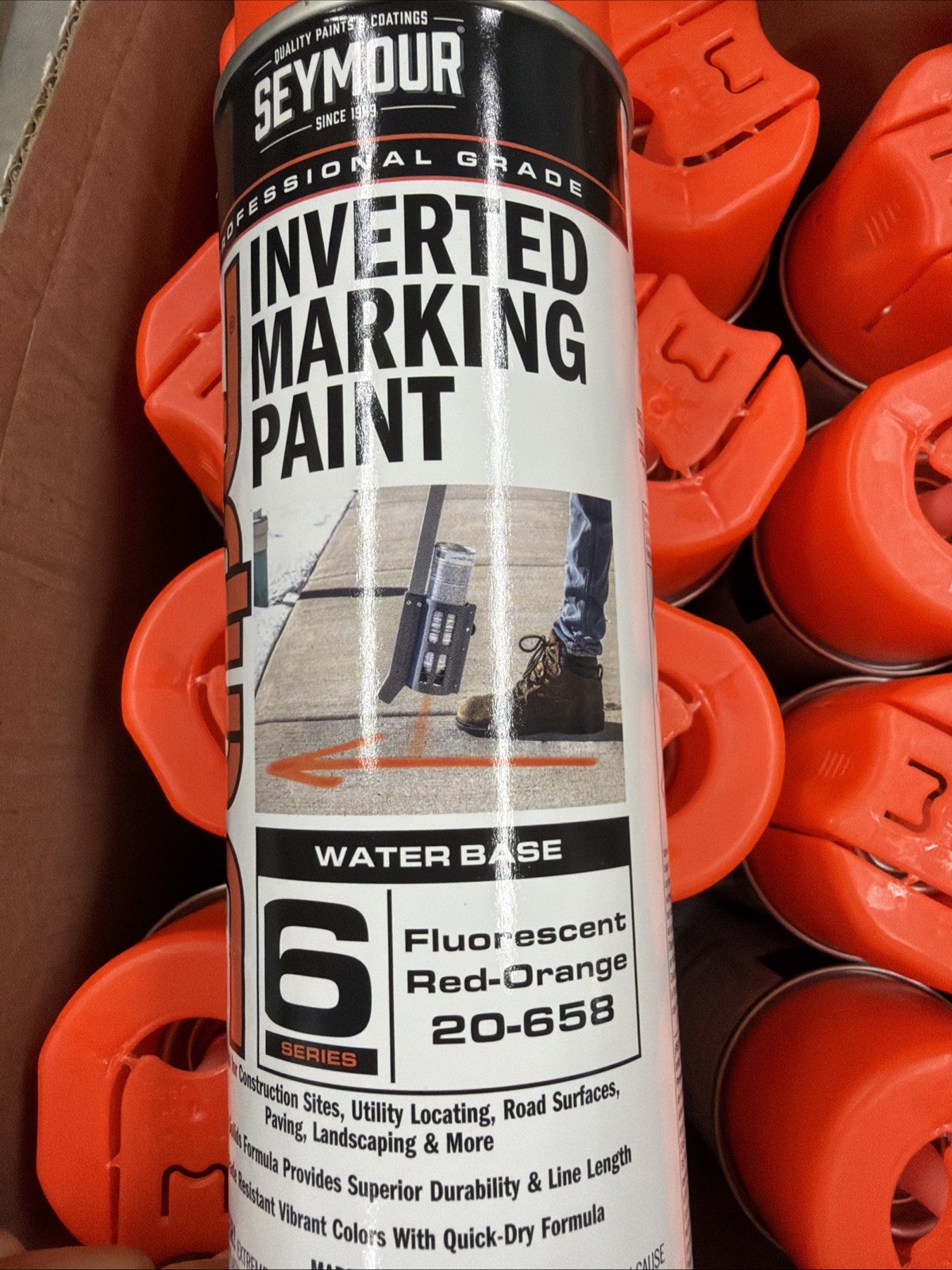 12 Cans Seymour Stripe Inverted Ground Marking Paint Florescent Red-Orange