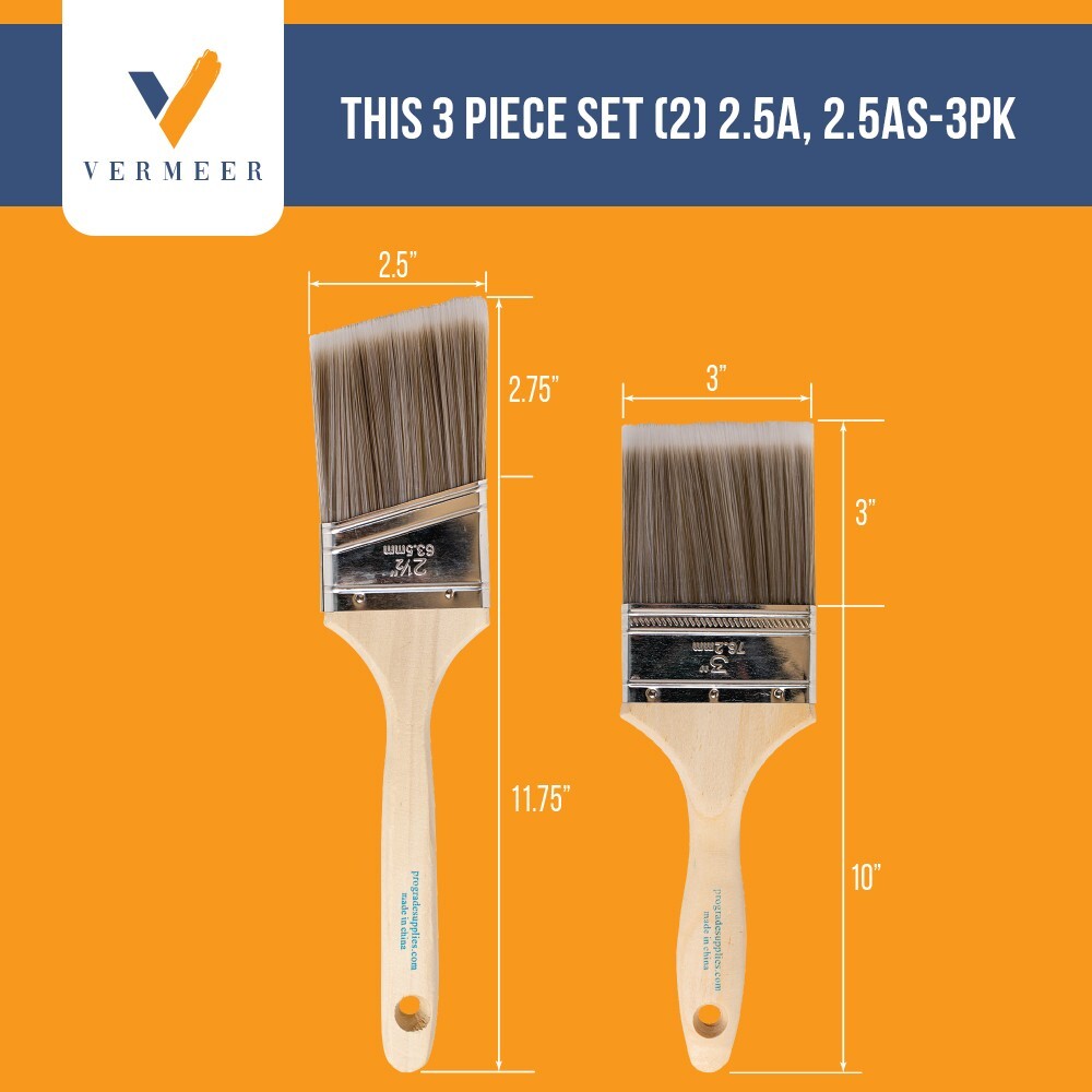 2-Pack – 3″ Flat and 2.5″ Angle Brush Set for All Latex and Oil Paints & Stains