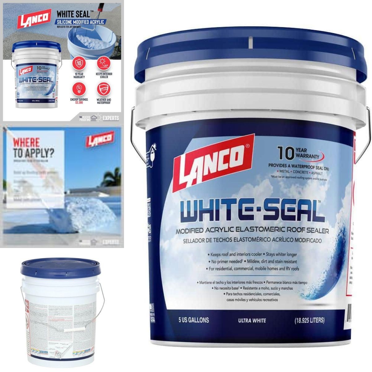 Elastomeric Roof Sealer 5 Gallon White Coating Waterproof Rubberized Cool RV