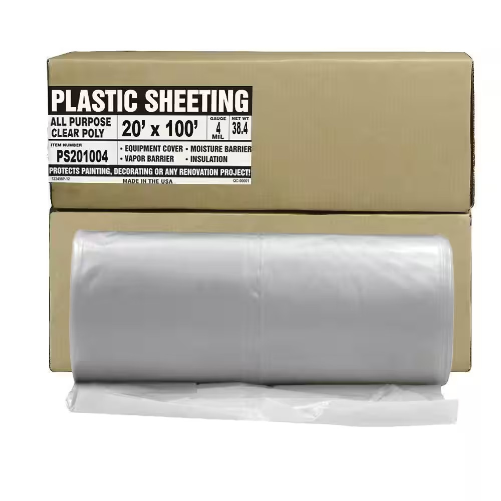 4 mil,20 ft.x 100 ft.Clear All Purpose Poly Sheeting,Extra Strong PS201004
