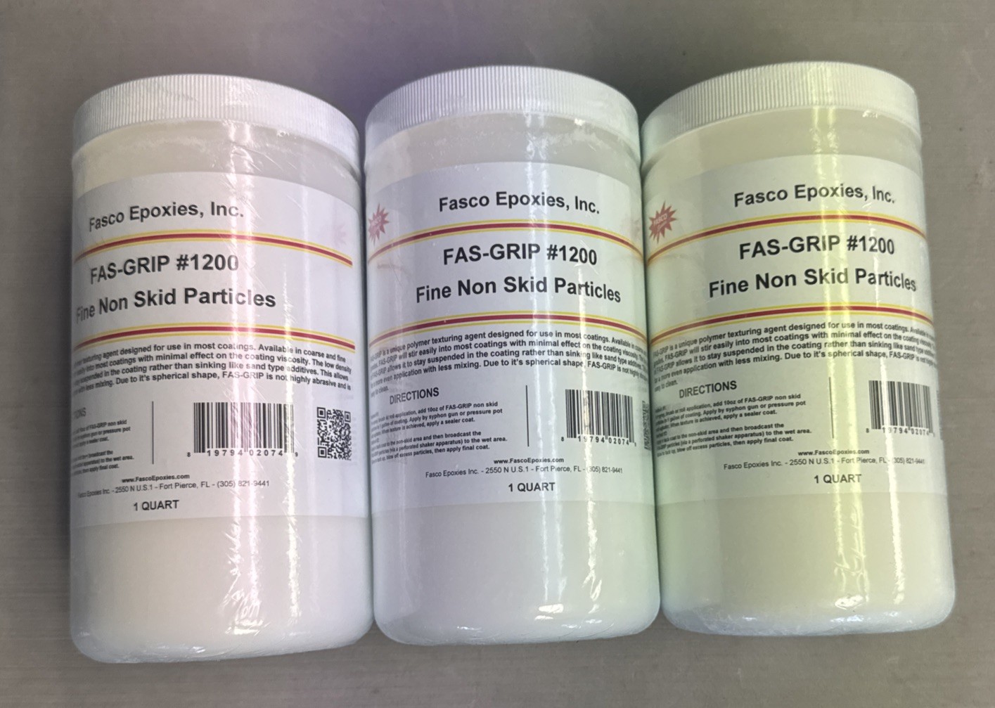 Lot of 3 quarts Fasco Epoxies Fas-Grip #1200 Fine Non-Skid Particles Additive