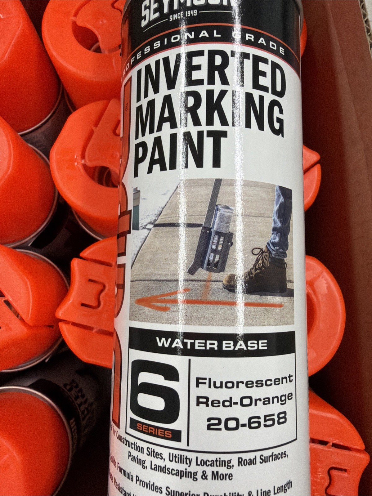 12 Cans Seymour Stripe Inverted Ground Marking Paint Florescent Red-Orange