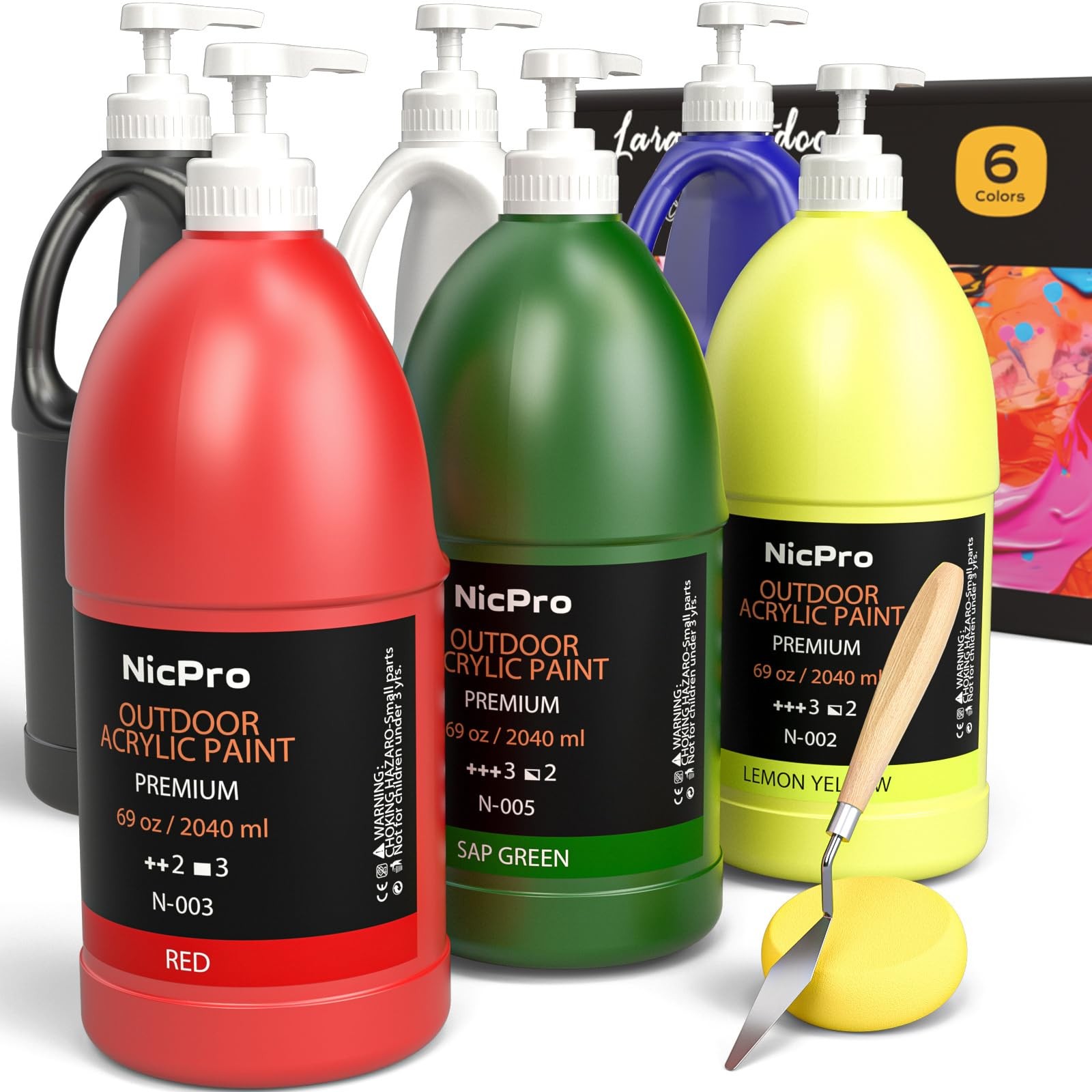 Nicpro 6 Colors Large Bulk Outdoor Acrylic 69 Fl Oz (Pack of 6), 6