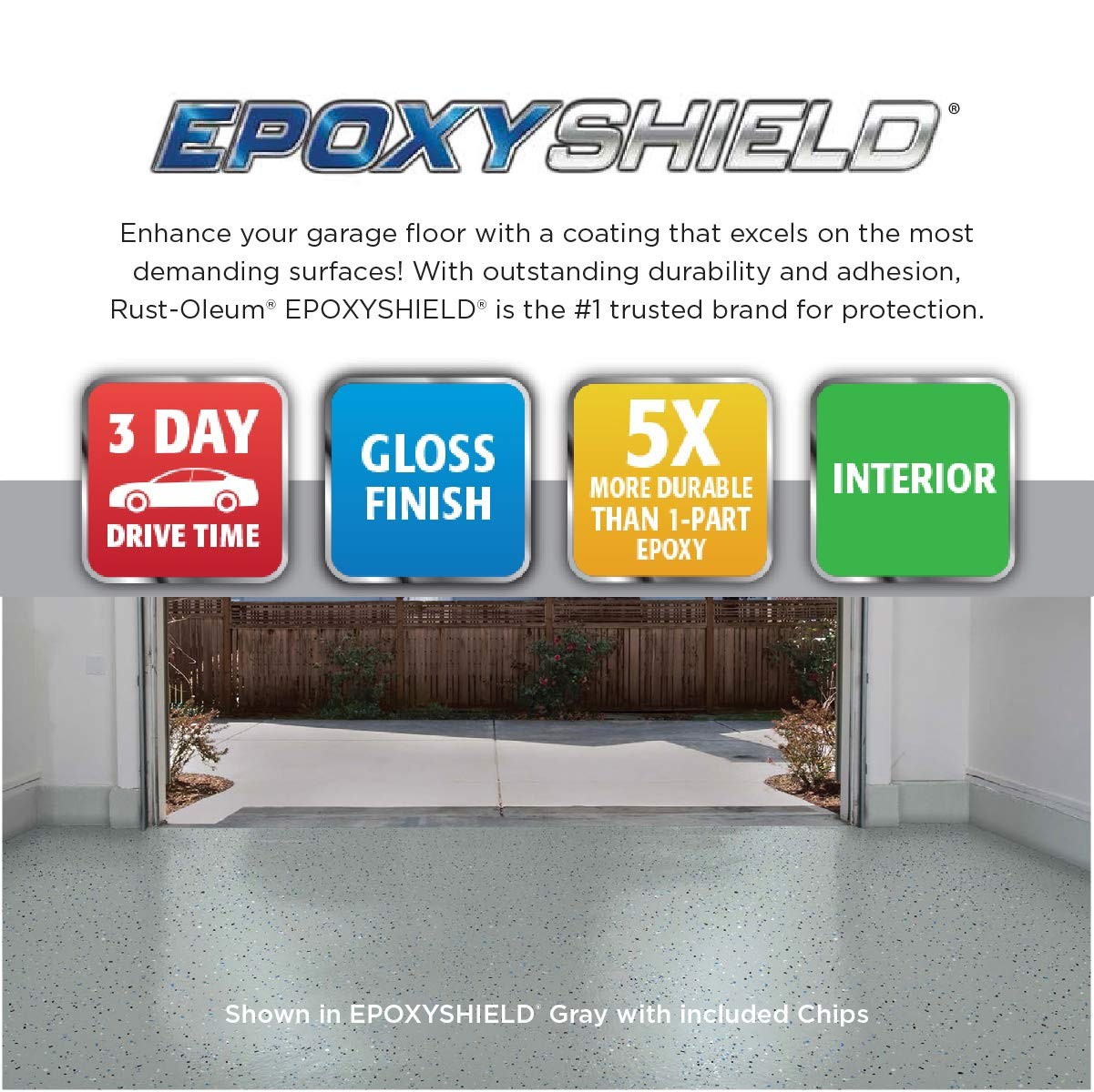 Rust-Oleum 327081 EPOXYSHIELD Garage Floor Coating Kit, 1 1 Car, Dark Gray