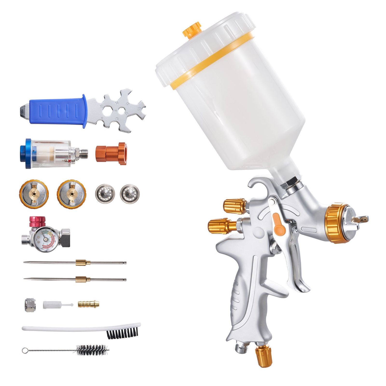 HVLP Gravity Feed Spray Gun, 600ml Cup, 1.3/1.4/1.7mm Nozzles