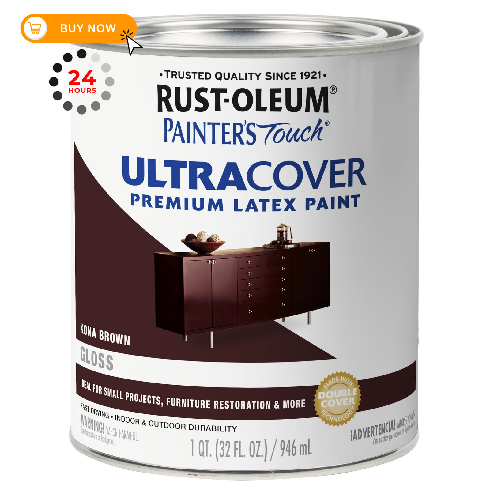 Rust-Oleum Brush On Enamel Paint 1 Quarts (Pack of 1), Gloss Kona Brown