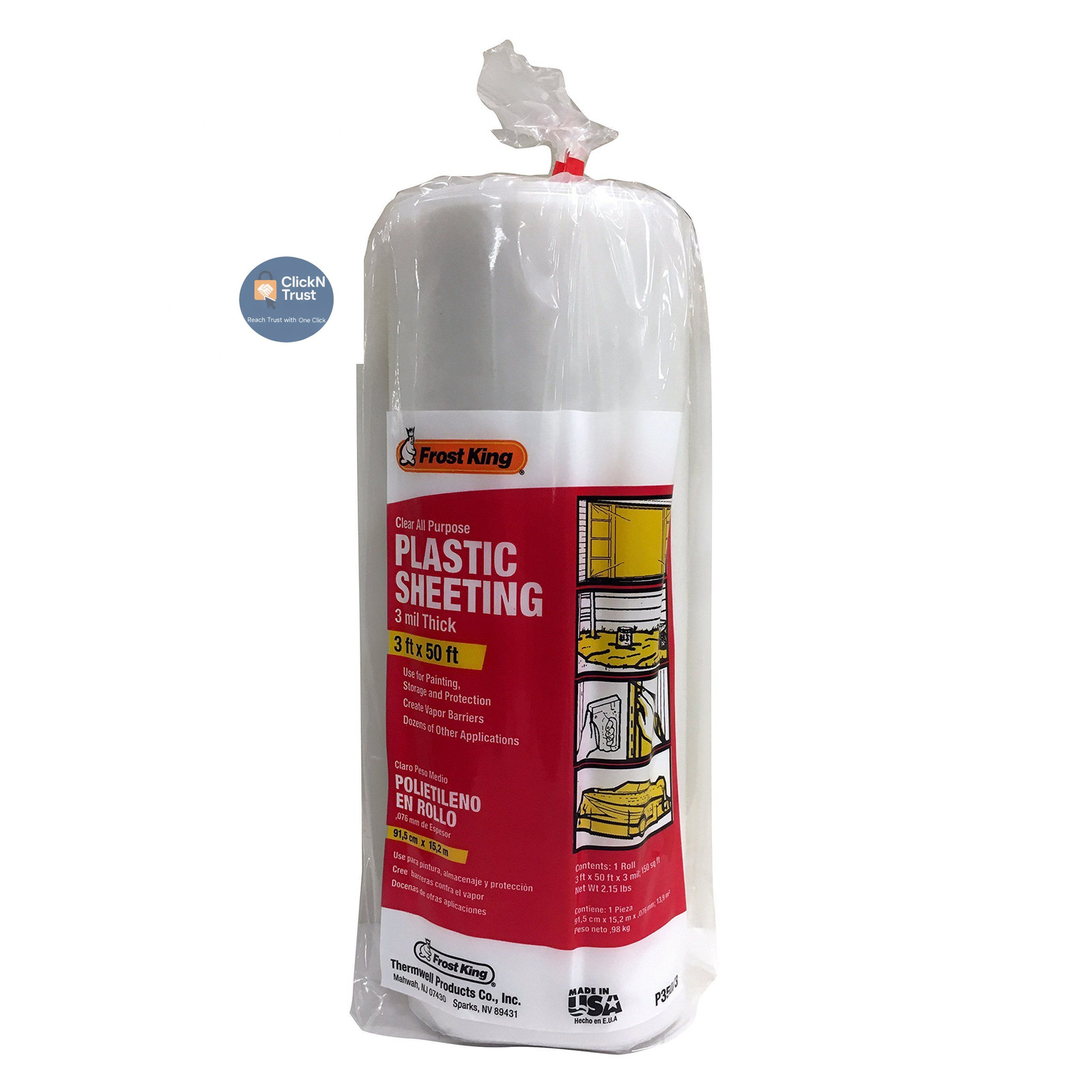 Frost King P350/3 Polyethylene Sheeting, 3′ x 50 ‘ x 3 mil, x 50’, Clear