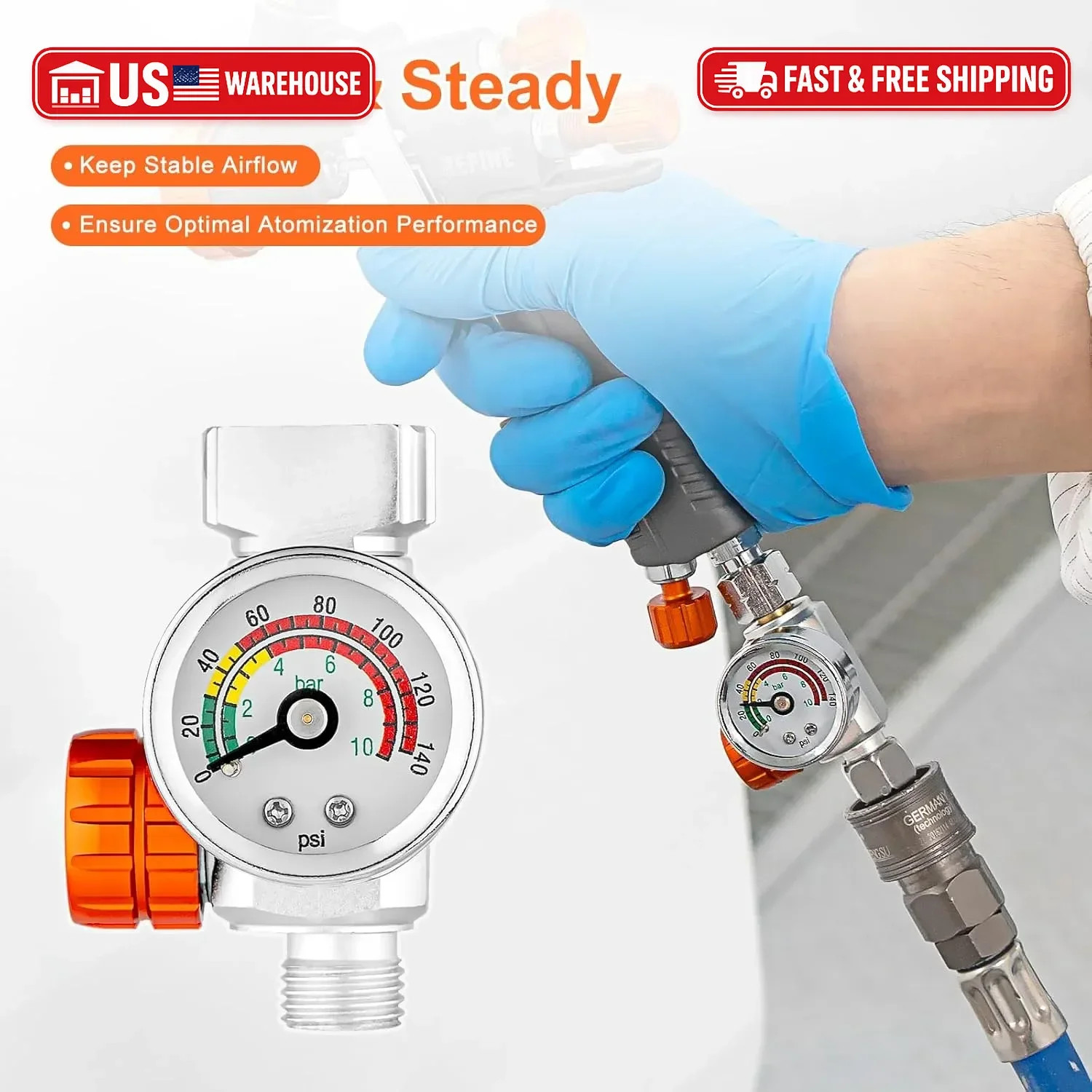REFINE Spray Gun Regulator Kit, Air Pressure Regulator with Gauge for Pneumatic