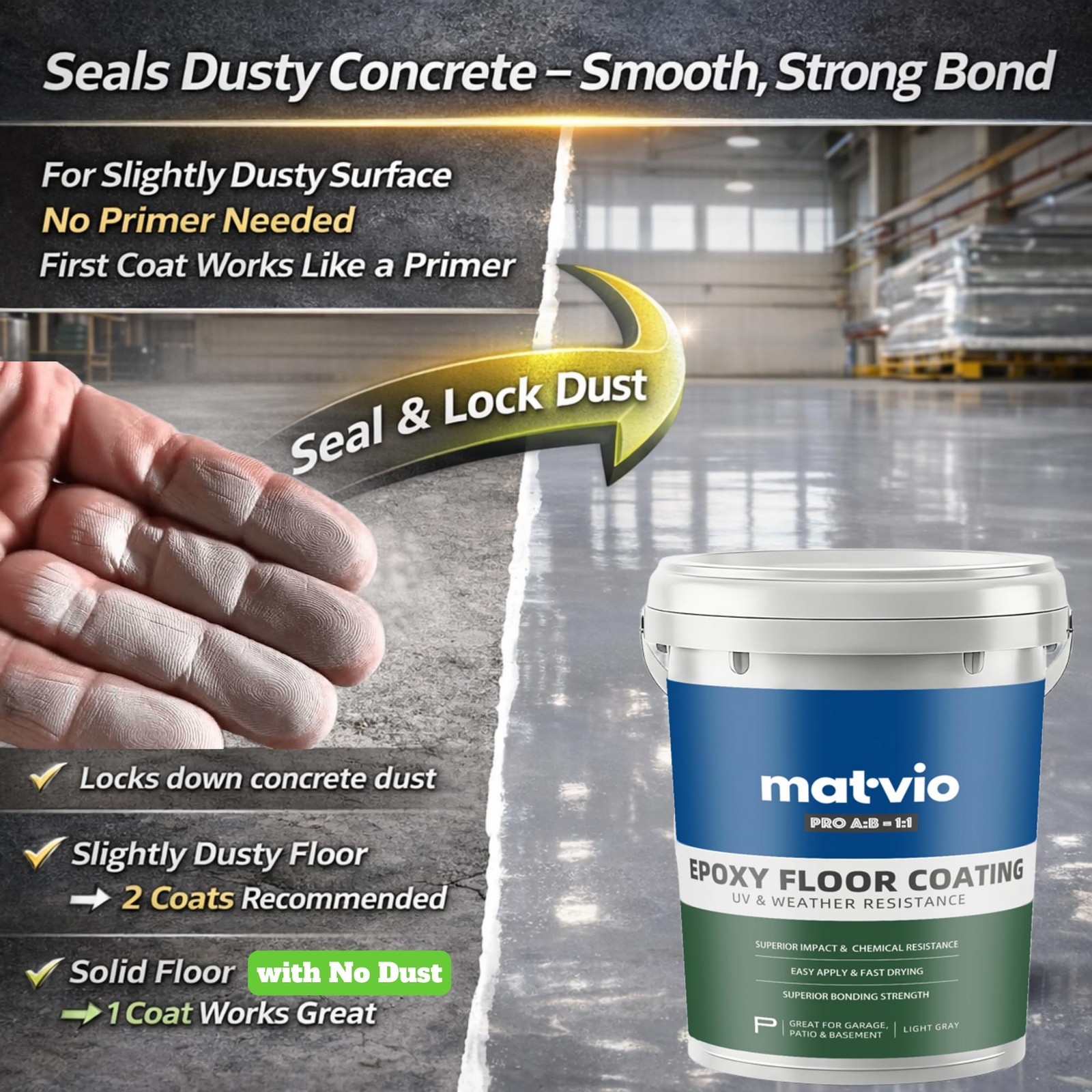 matvio 2-Part Epoxy Floor Coating | 1.06 140 Fl Oz (Pack of 1), LIGHT GREY