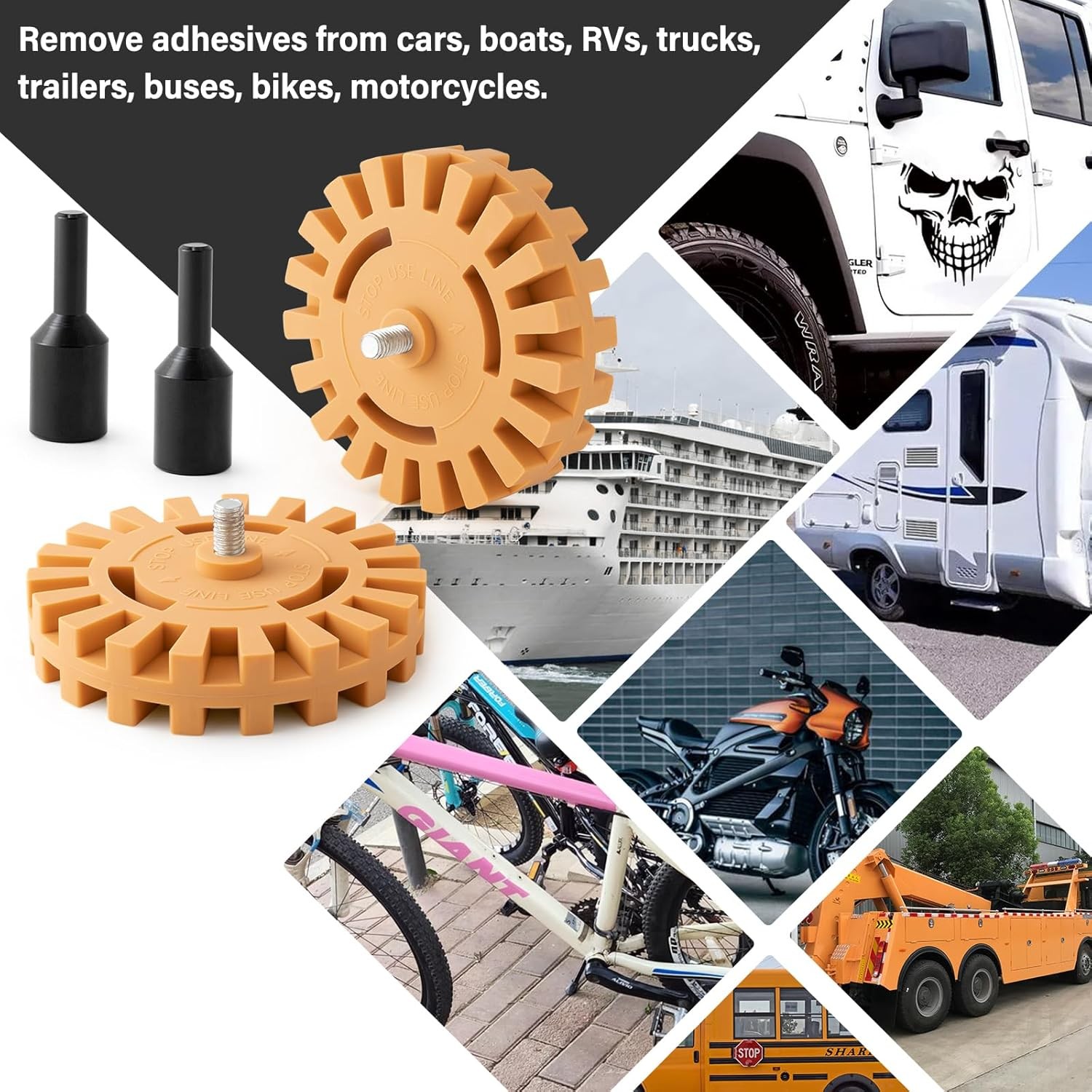 Gomake Decal Remover Eraser Wheel Tool Kit with Drill 2 Pack Slotted, Mix