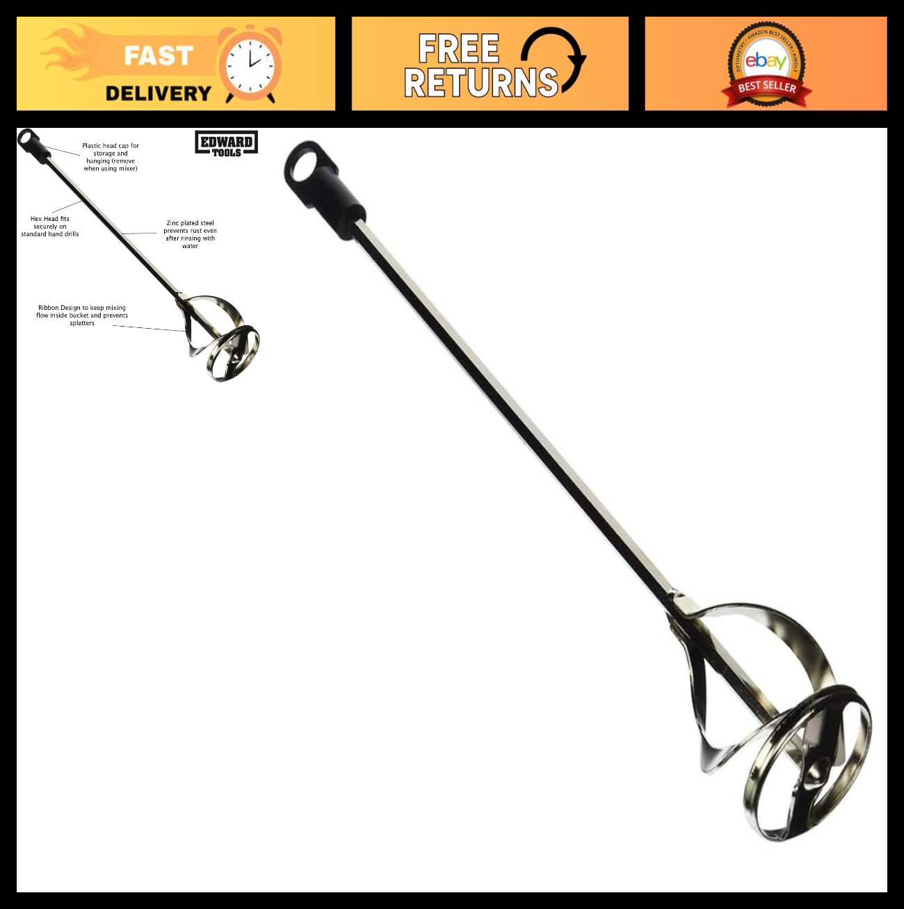 Paint and Mud Mixer for Drill – Mix 1-3 Gallons – 15.75″ Zinc Steel Attachment