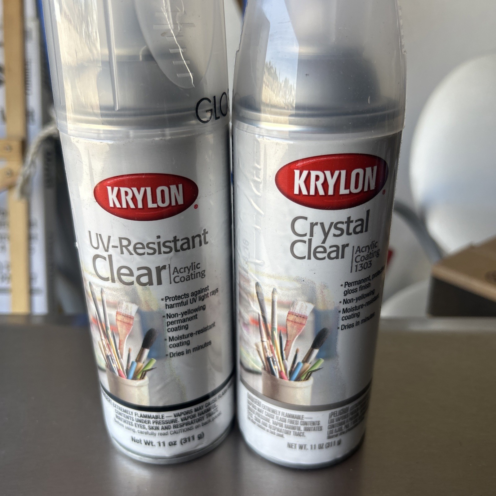 2 Cans Of Krylon K01305 Crystal Clear UV Resistant Gloss Spray Paint 11oz