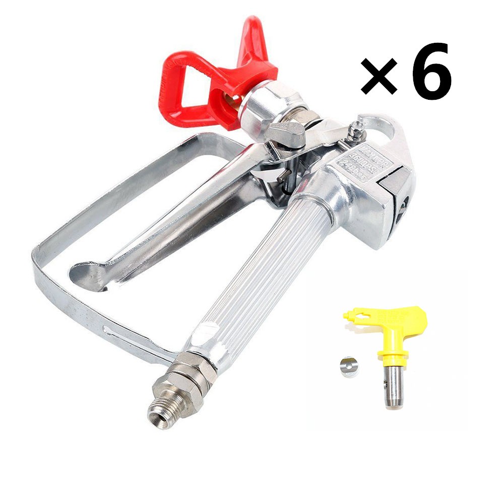 6 Pack Airless Paint Spray Gun 3600PSI W/517 Tip & Tip Guard For Sprayers