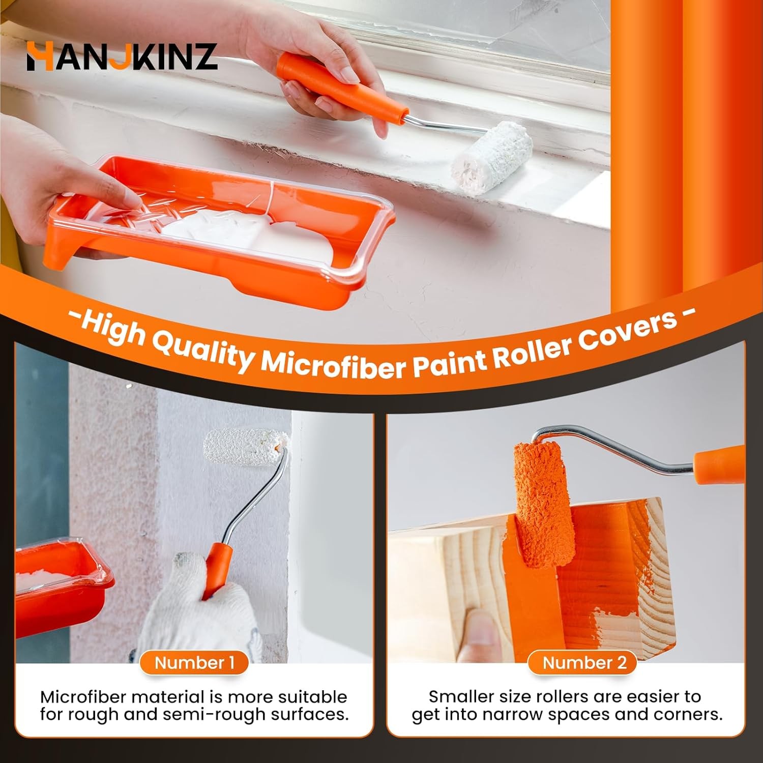 Paint Roller kit, 2 Inch 15 Pack Small 2 Kit, 15 Pack, light orange