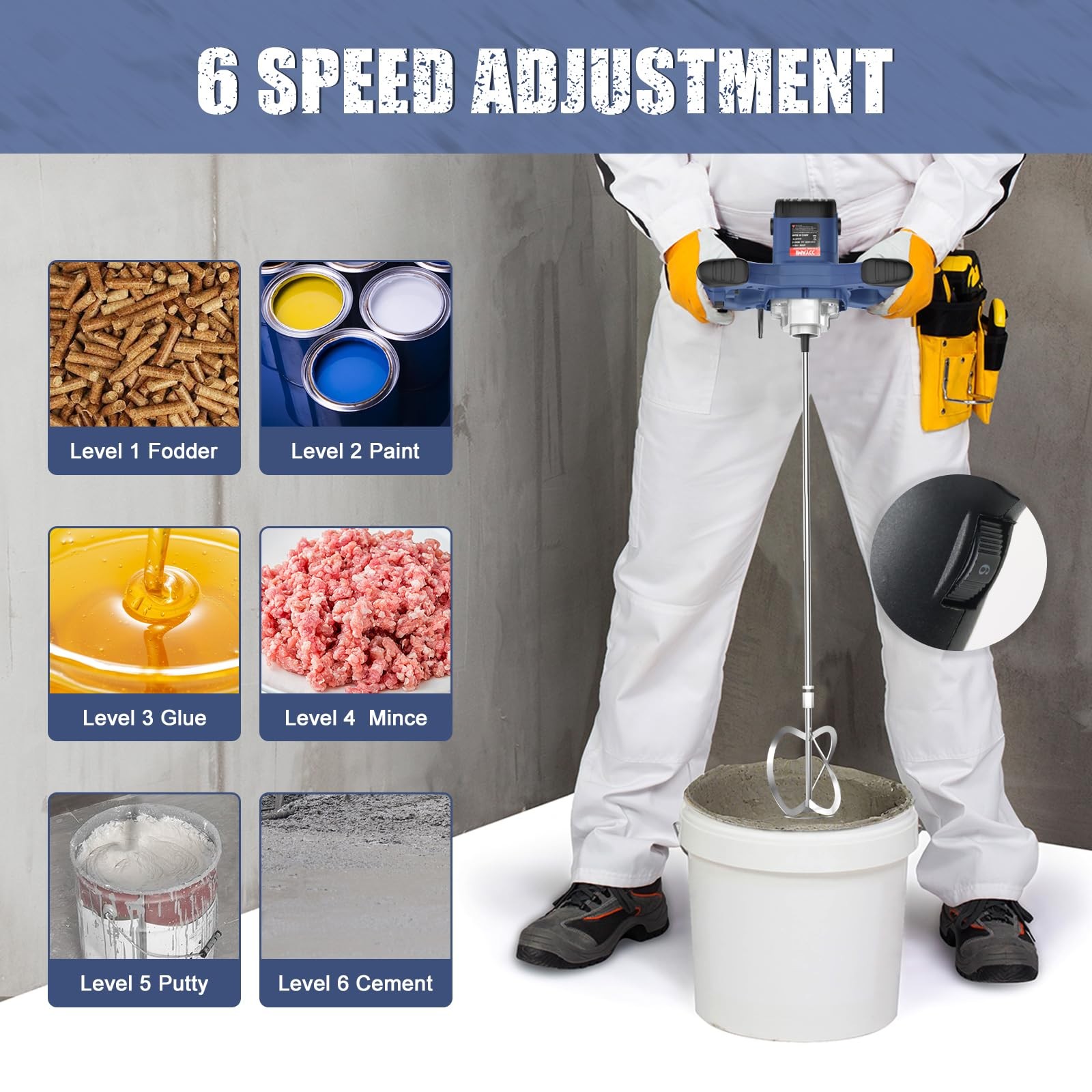 Handheld Cement Mixer, Portable Concrete Mixer,110V 6 Speed Mixing Drill, 210…