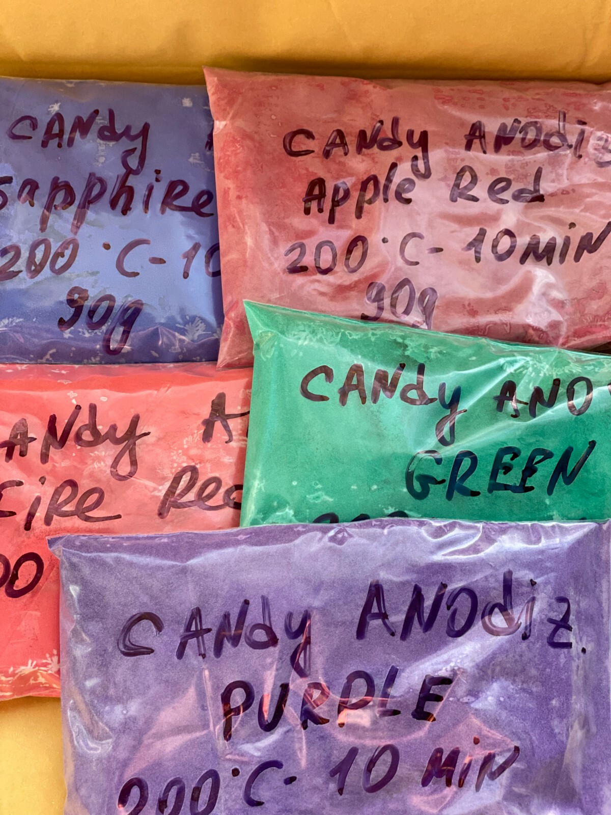 Set of 5 Transp MATT ANODIZED CANDY powder coating paints, 90g/3.15oz per color