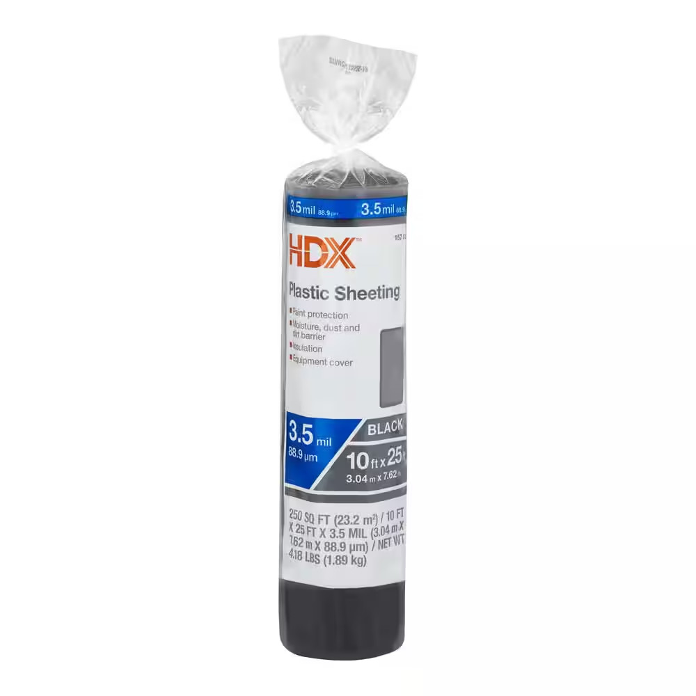 10 Ft. X 25 Ft. Black 3.5 Mil Plastic Sheeting Free Shipping New