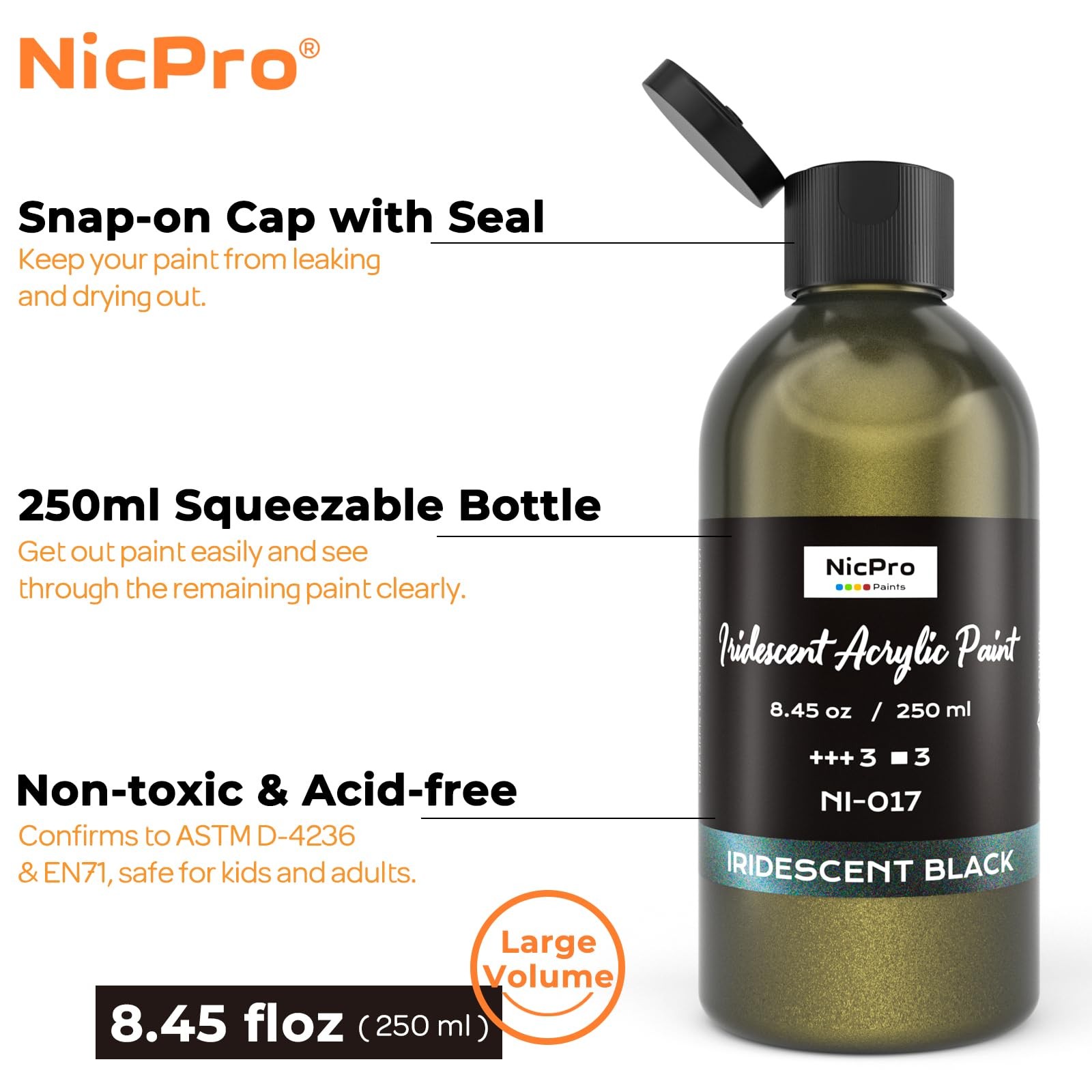 Nicpro Iridescent Black Acrylic Paint, 8.45oz / 8.45 Fl Oz (Pack of 1),