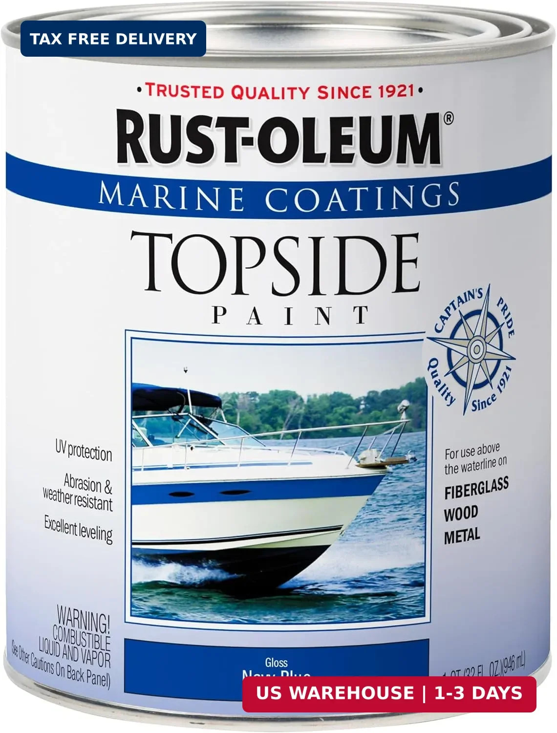 Rust-Oleum 396958 Marine Coatings Topside Paint, Quart, Gloss Navy Blue