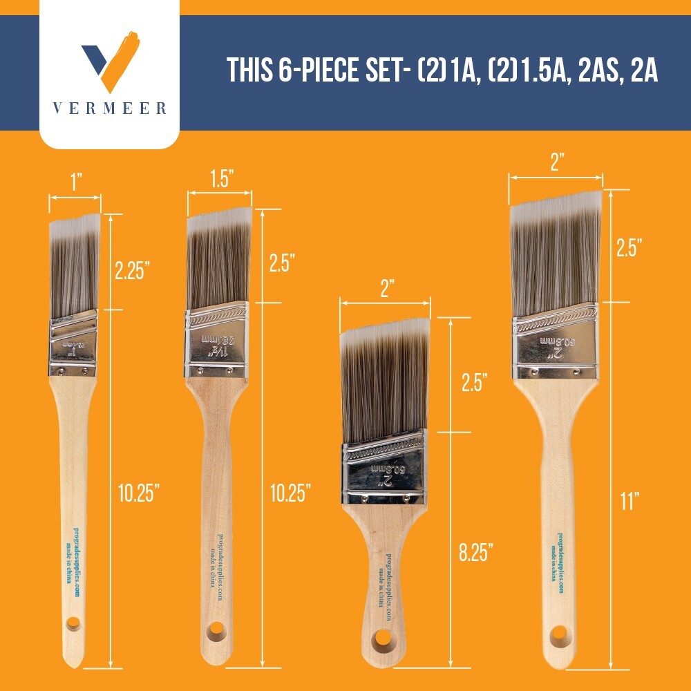 6-Pack Angle Brushes in Assorted Sizes for All Latex and Oil Paints & Stains