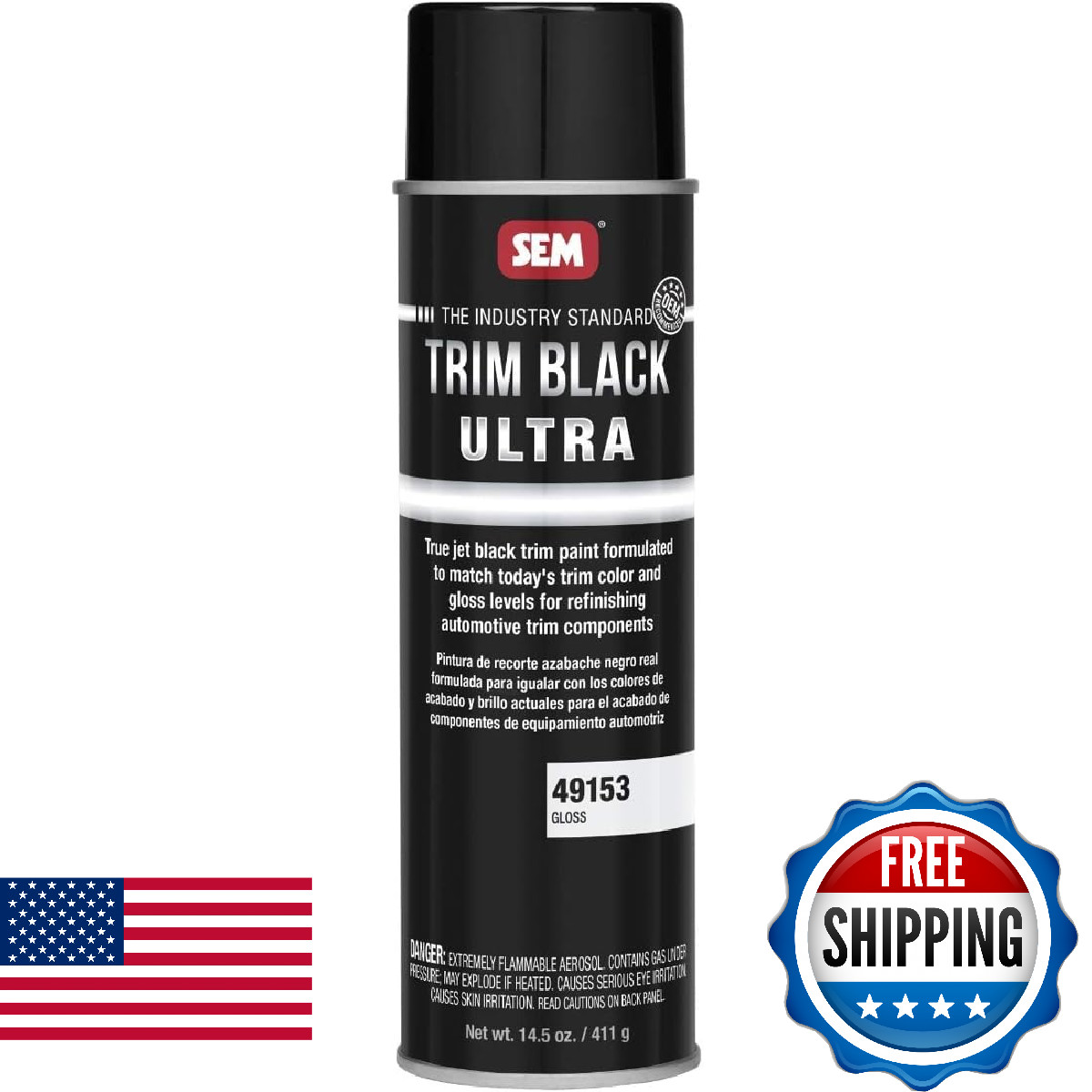 Sem 49153 Trim Black Ultra Black Spray Paint Gloss Finish Designed For Plastic