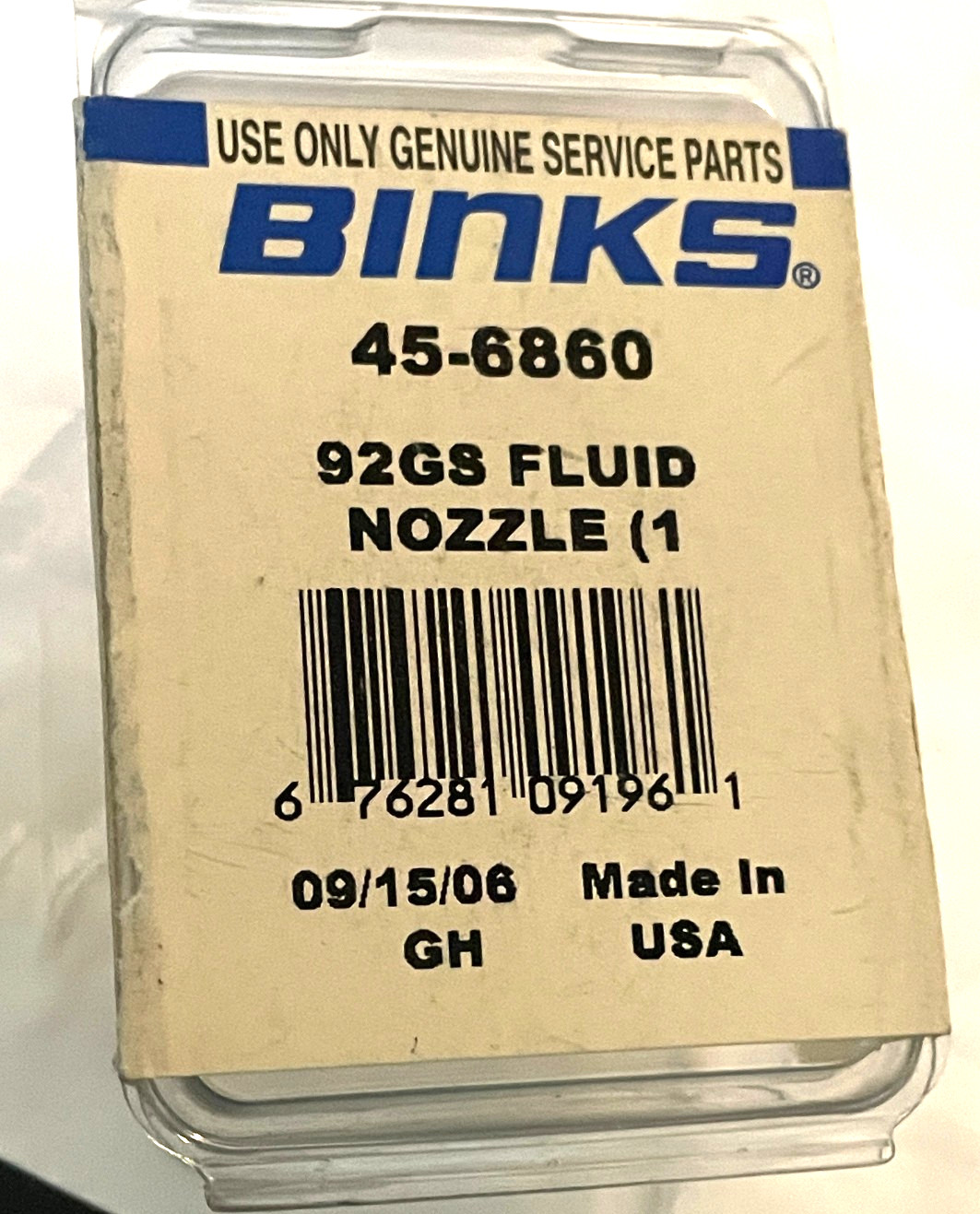 BINKS MACH 1 GRAVITY GUN FLUID NOZZLE GS SERIES 1.2 54-6860