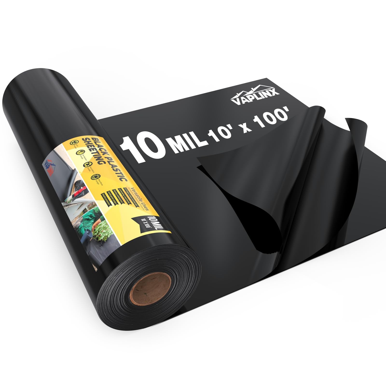 10 Mil Black Plastic Sheeting 10×100 FT – UV Protection Poly Sheeting Polyeth…