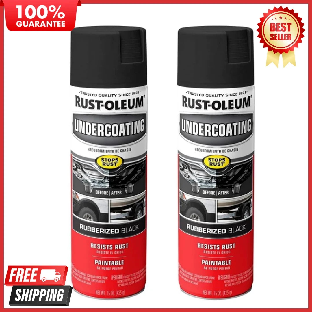 Rust-Oleum Automotive Rubberized Undercoating Spray Car Black Paint 15oz x2 Pack