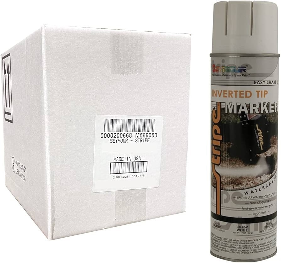 12PK Seymour 20-652 Inverted White Landscaping Construction Marking Paint 17 oz