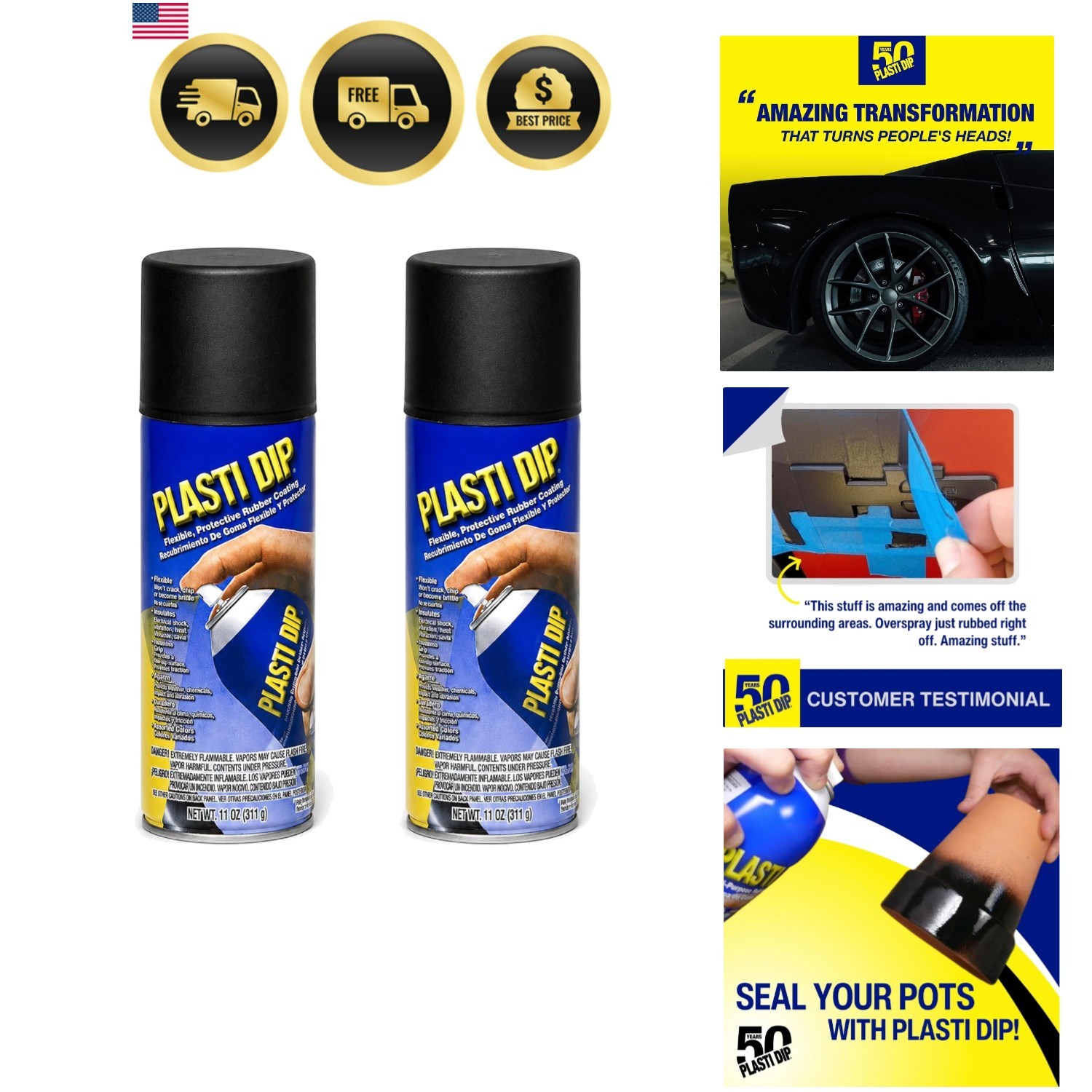 2 Pack Mulit-Purpose Rubber Coating Spray Black 11oz