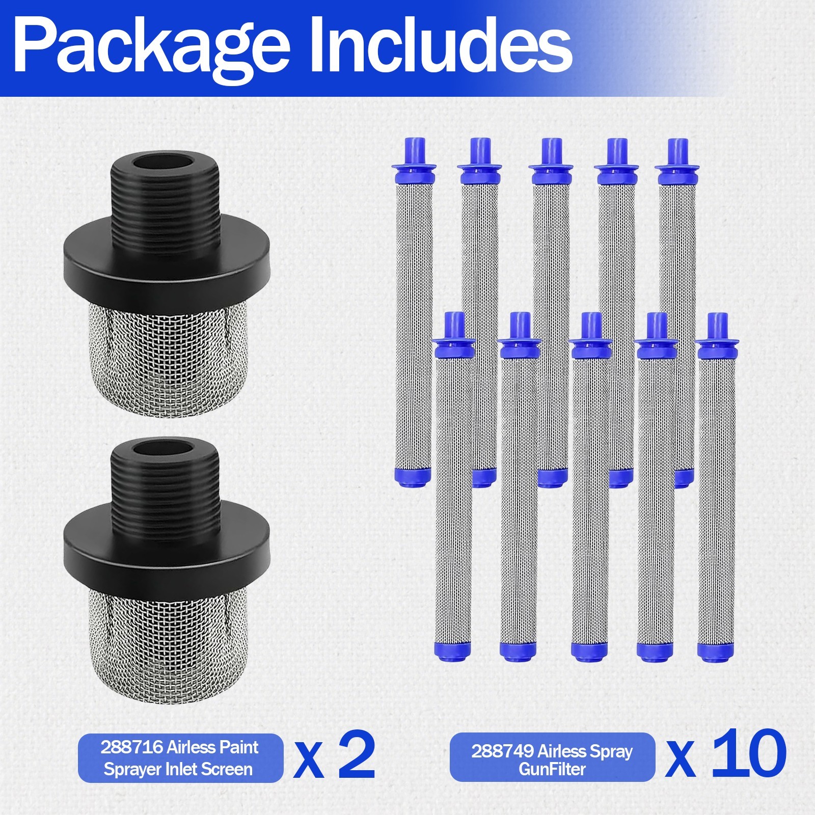 2-Pack 288716 3/4″ Inlet Strainer + 10-Pack 288749 Airless Spray Gun Filters