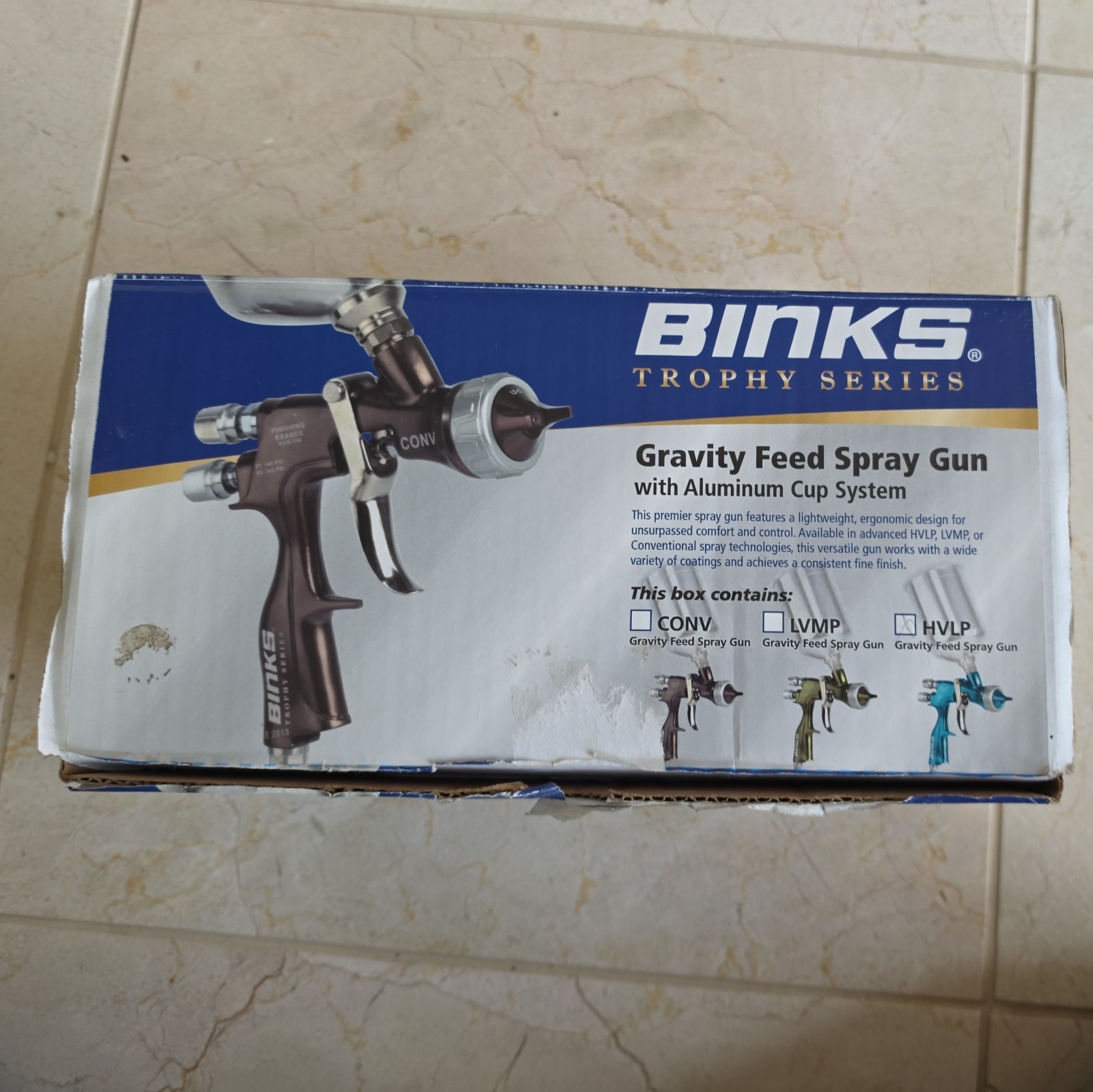 Binks Trophy Gravity Feed HVLP Spray Gun w/1.2, 1.4, 1.8mm Spray tip- 2466-HV1