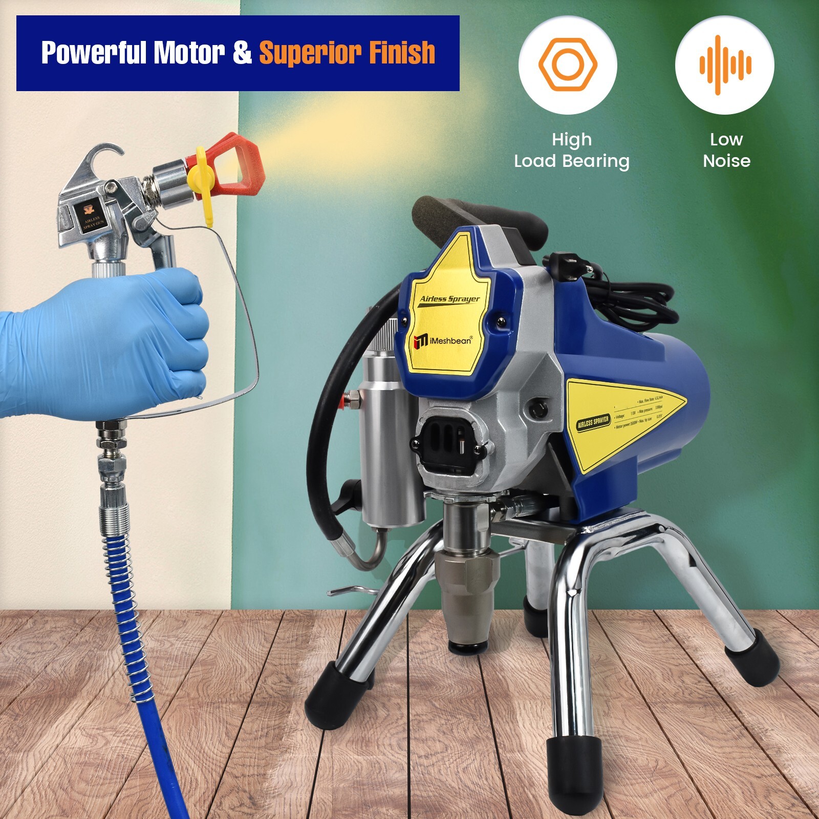 5HP Electric Airless Paint Sprayer High Efficient 3300PSI W/Extension Rod 110V