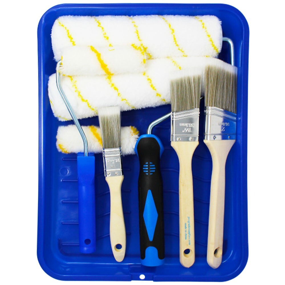 10Pcs All-in-One Plastic Tray with Rollers & Brushes Painting Set for All Painti