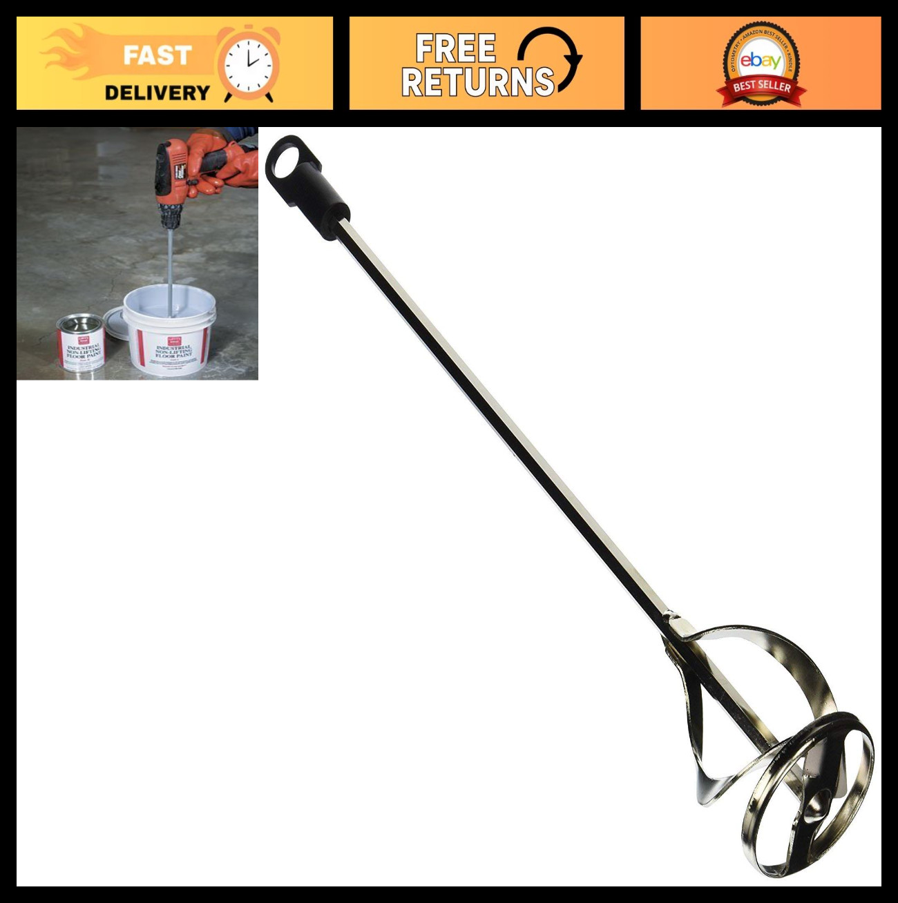 Paint & Mud Mixer for Drill – Mixes 1-3 Gallons, 15.75″ Length, Zinc Steel, Easy