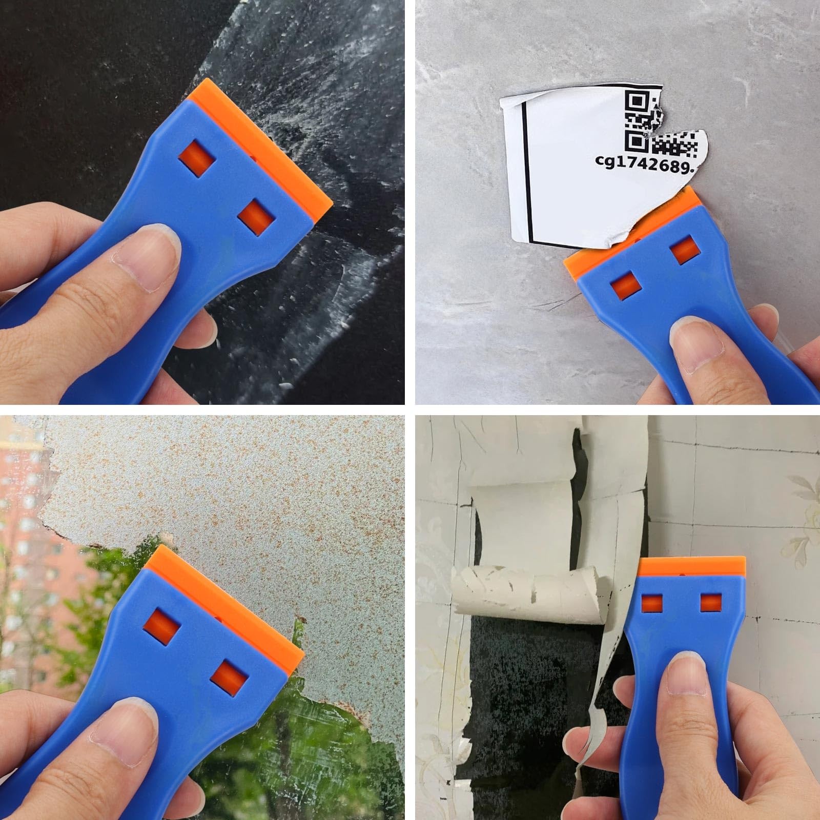 10 Plastic Razor Blade Scraper, 100 Pcs Blades, Remove Label Decal Tool for…