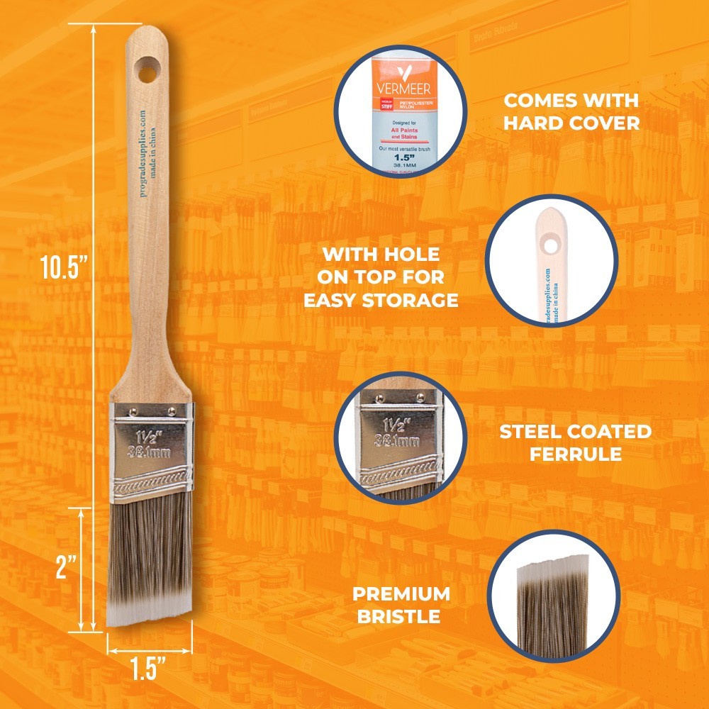 12-Pack – 1.5″ Angle Brushes for All Latex and Oil Paints & Stains