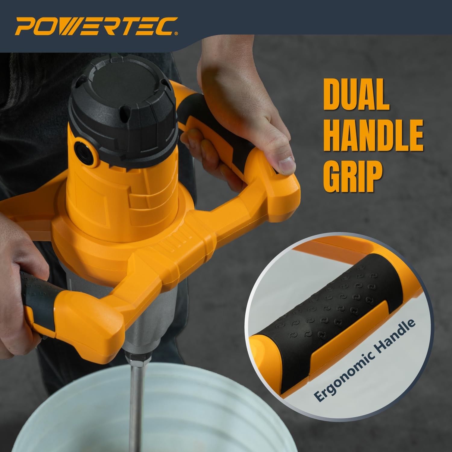 POWERTEC Electric Mortar Mixer – 13AMP/1600W Dual Handheld Cement Mixer