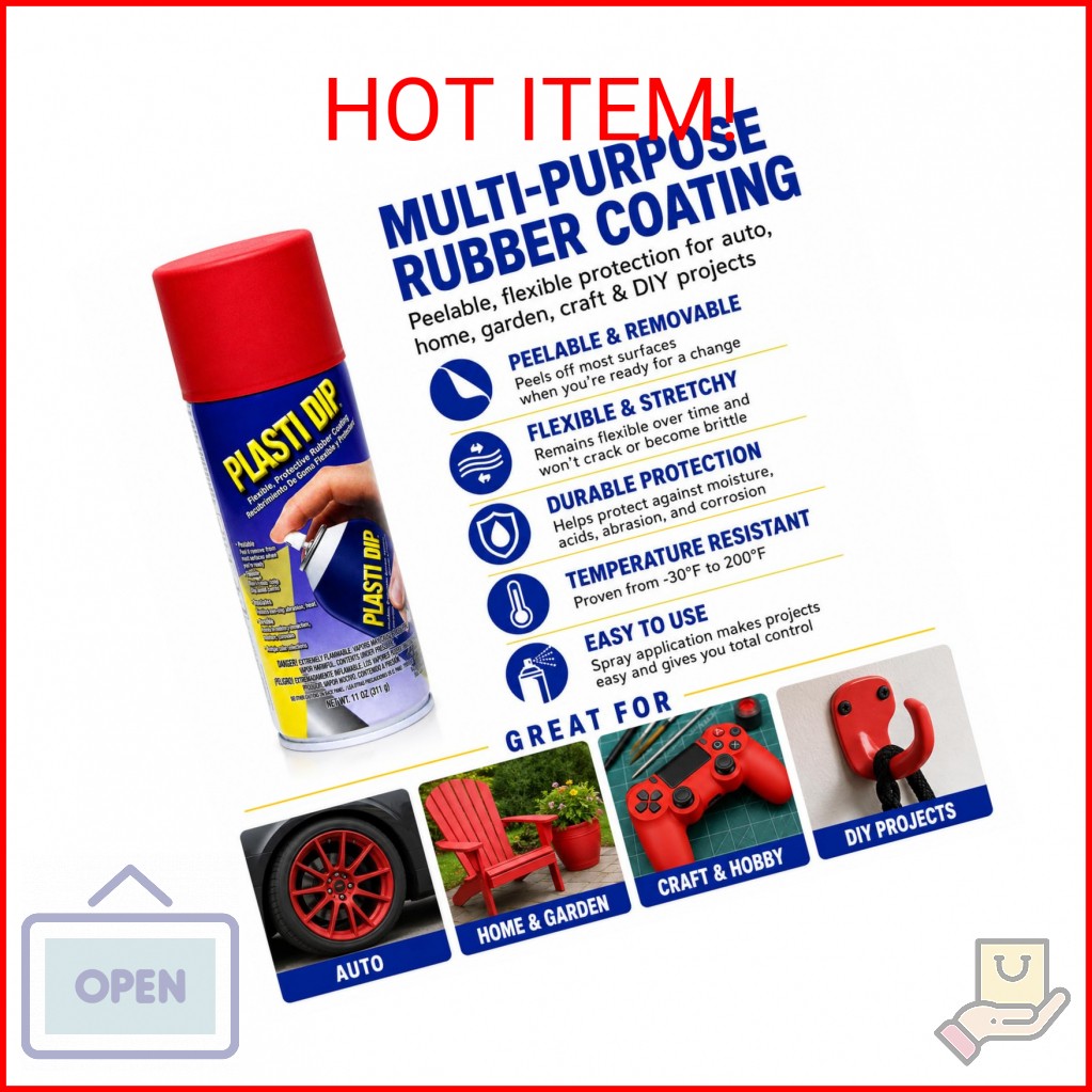 Plasti Dip Spray Coating, Red, 11 oz Aerosol Can, Multi-Purpose Peelable Rubber